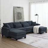 [New]Wide Seat Corduroy Modular Sectional Sofa Bed, Sleeper Couch Set with Armrest Pillow,6 Seat Free Combination Sofa with Ottomans, Oversized Indoor Furniture for Living Room, 2 Colors