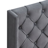 Velvet Button Tufted-Upholstered Bed with Wings Design - Strong Wood Slat Support - Easy Assembly - Gray, Queen, platform bed
