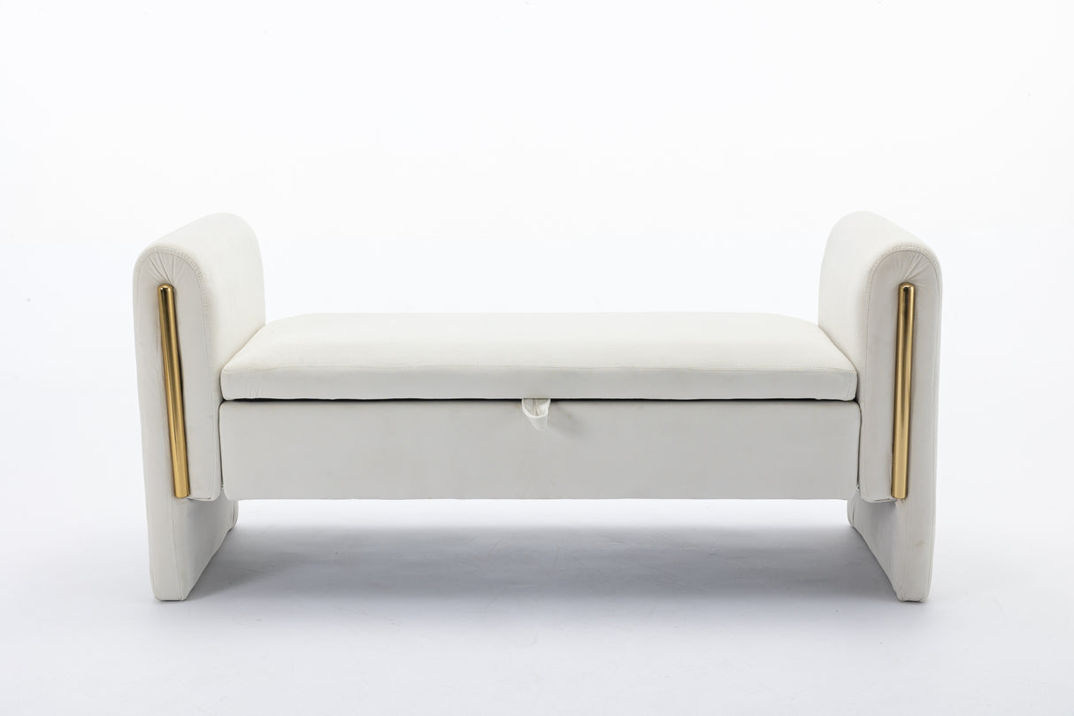 Velvet Fabric Storage Bench Bedroom Bench With Gold Metal Trim Strip