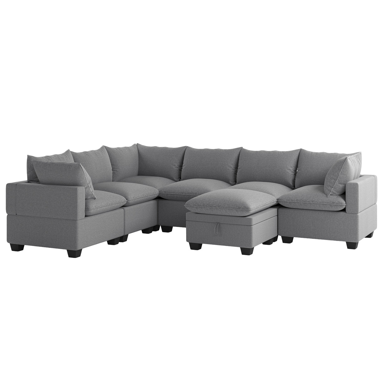 [VIDEO provided][New] 120*93" Modern U Shape Modular Sofa with Storage Ottoman,Luxury 7 Seat Sectional Couch Set with 2 Pillows Included,Freely Combinable Indoor Funiture for Living Room, Apartment