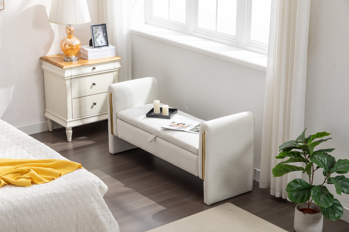 Velvet Fabric Storage Bench Bedroom Bench With Gold Metal Trim Strip