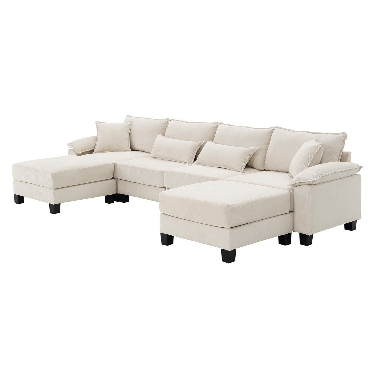 [New]Wide Seat Corduroy Modular Sectional Sofa Bed, Sleeper Couch Set with Armrest Pillow,6 Seat Free Combination Sofa with Ottomans, Oversized Indoor Furniture for Living Room, 2 Colors