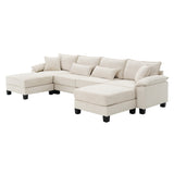 [New]Wide Seat Corduroy Modular Sectional Sofa Bed, Sleeper Couch Set with Armrest Pillow,6 Seat Free Combination Sofa with Ottomans, Oversized Indoor Furniture for Living Room, 2 Colors