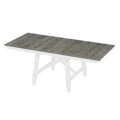 TREXM 6-Piece Classic Dining Table Set, Rectangular Extendable Dining Table with two 12"W Removable Leaves and 4 Upholstered Chairs & 1 Bench for Dining Room (Brown+White)