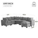 [VIDEO provided][New] 120*93" Modern U Shape Modular Sofa with Storage Ottoman,Luxury 7 Seat Sectional Couch Set with 2 Pillows Included,Freely Combinable Indoor Funiture for Living Room, Apartment