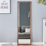 Third generation packaging upgrade, thickened border, brown wood grain solid wood frame full length mirror, dressing mirror, bedroom entrance, decorative mirror, and floor standing mirror. 57.9"*18.1"