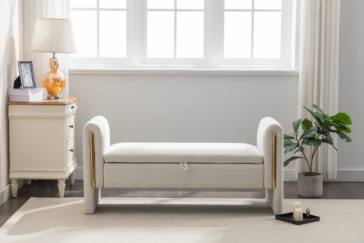Velvet Fabric Storage Bench Bedroom Bench With Gold Metal Trim Strip