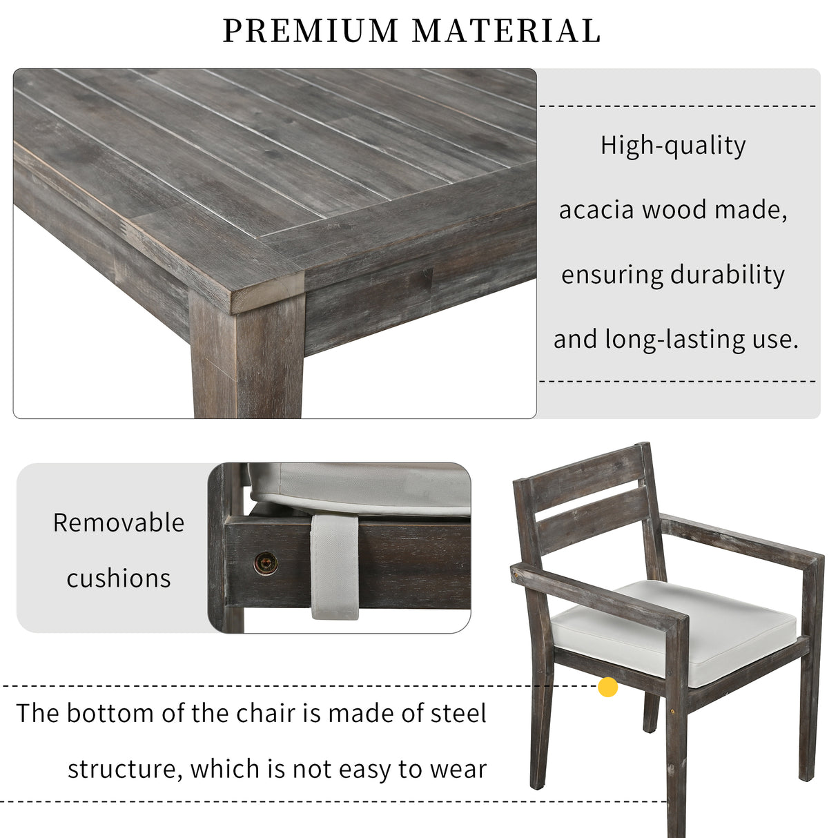 U_Style  Acacia Wood Outdoor Dining Table And Chairs Suitable For Patio, Balcony Or Backyard