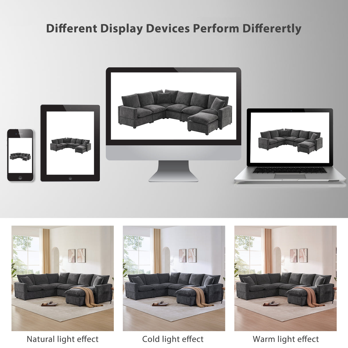 [VIDEO provided] [New] 110*84" Modern U Shape Modular Sofa, 7 Seat Chenille Sectional Couch Set with 2 Pillows Included, Freely Combinable Indoor Funiture for Living Room, Apartment, Office, 2 Colors