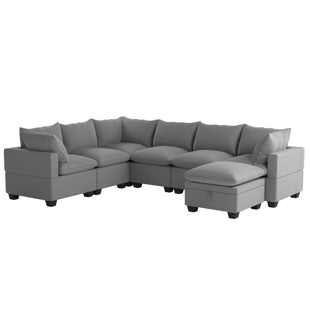 [VIDEO provided][New] 120*93" Modern U Shape Modular Sofa with Storage Ottoman,Luxury 7 Seat Sectional Couch Set with 2 Pillows Included,Freely Combinable Indoor Funiture for Living Room, Apartment