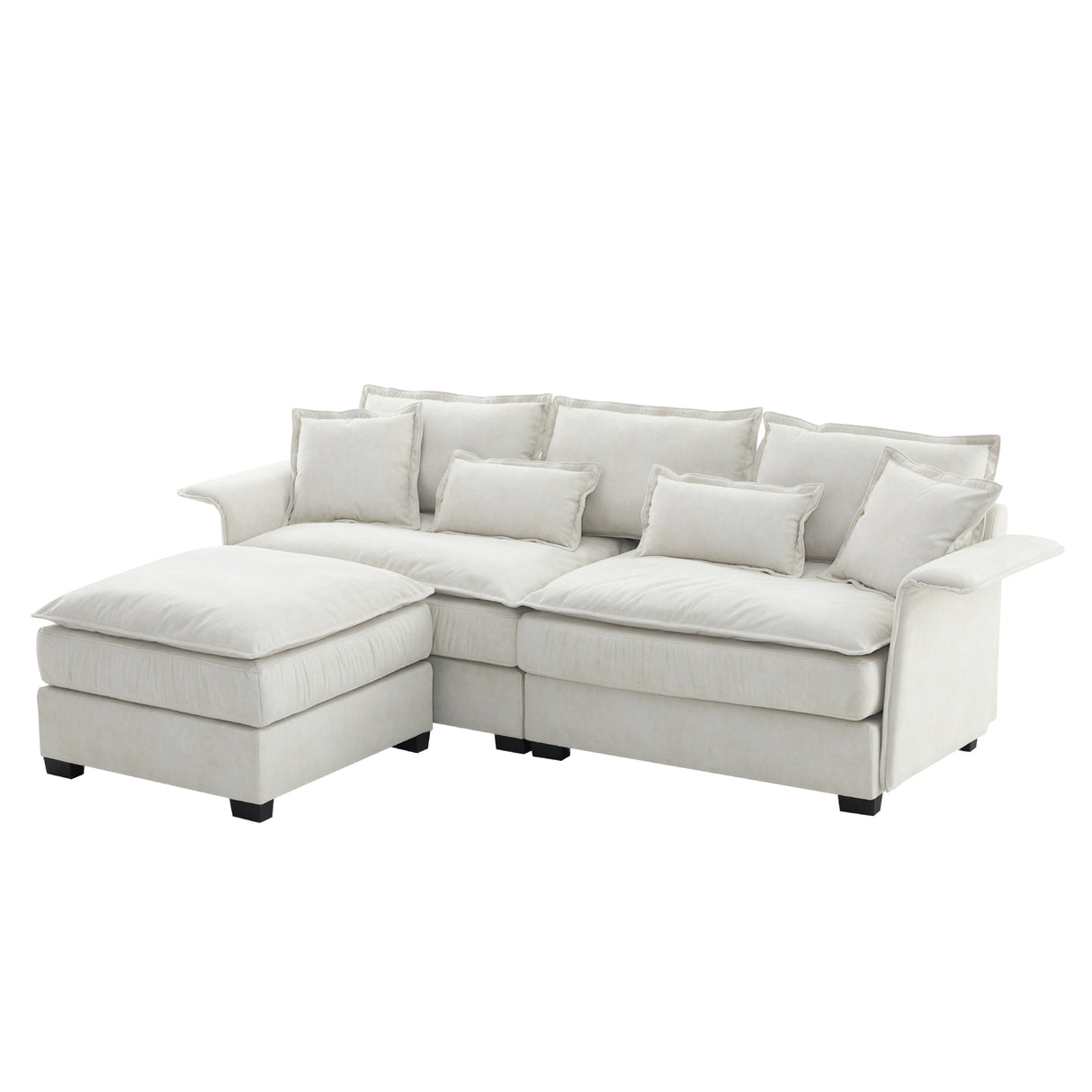 [VIDEO provided][New]95*66"Oversized Luxury Sectional Sofa with Bentwood Armrests,4 seat Upholstered Indoor Furniture with Double Cushions,L Shape Couch with Ottoman for Living Room,Apartment,3 Colors