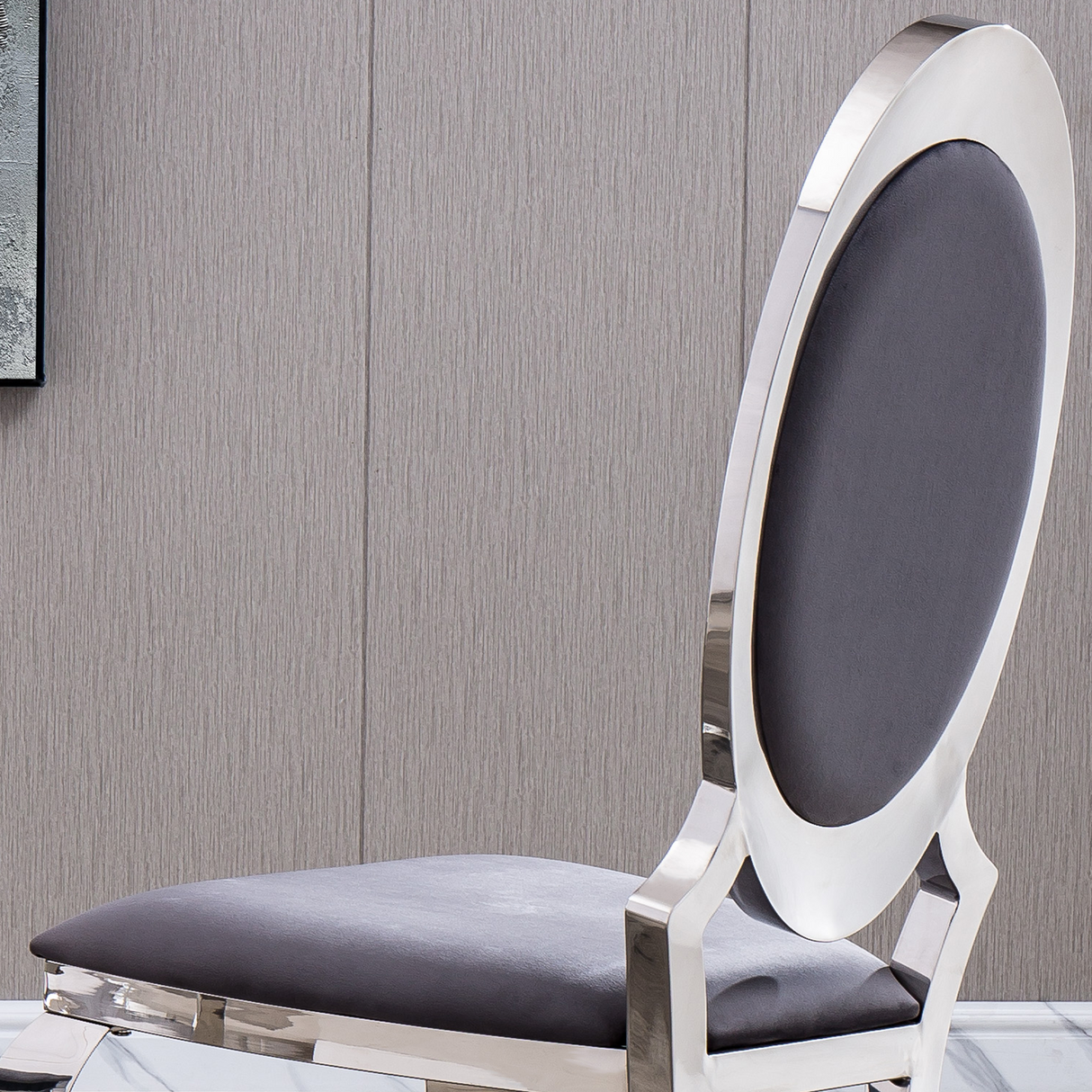 Velvet Dining Chair with Oval Backrest Set of 2, Stainless Steel Legs