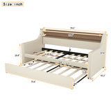 Twin Size Daybed with Trundle, Upholstered Daybed with Charging Station and LED Lights, Beige (Expect arrive date:May 20th.)