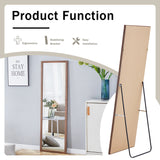 Third generation packaging upgrade, thickened border, brown wood grain solid wood frame full length mirror, dressing mirror, bedroom entrance, decorative mirror, and floor standing mirror. 57.9"*18.1"