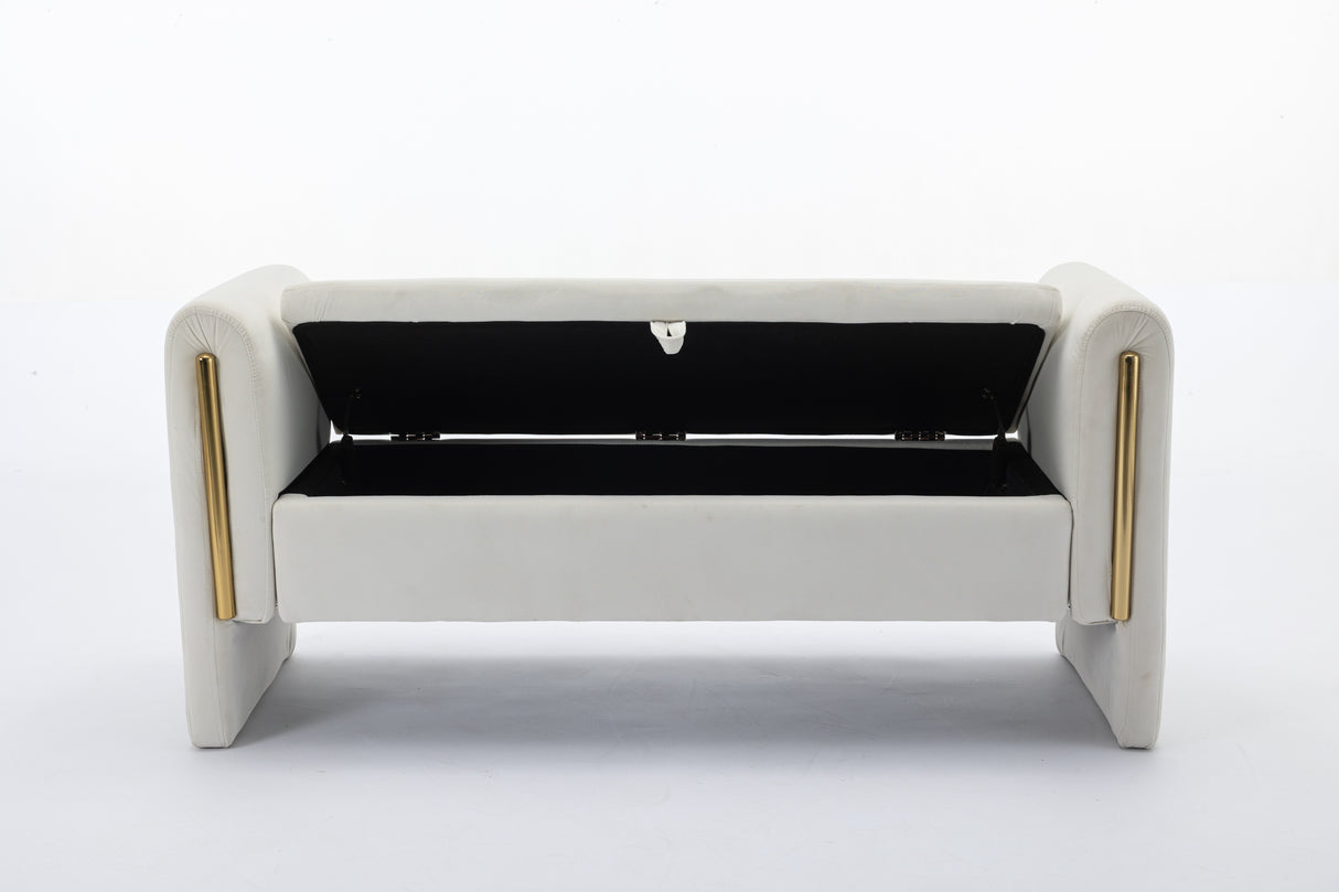 Velvet Fabric Storage Bench Bedroom Bench With Gold Metal Trim Strip
