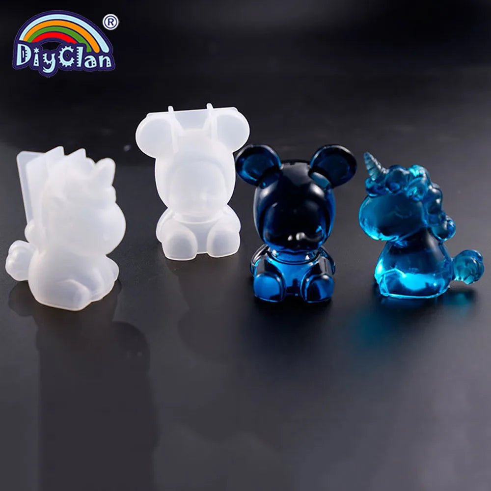 Transparent Unicorn Silicone Epoxy Resin Molds Geometry Bear Rabbit Mould Animal Aromatherapy Candle Making Form Decoration Tool