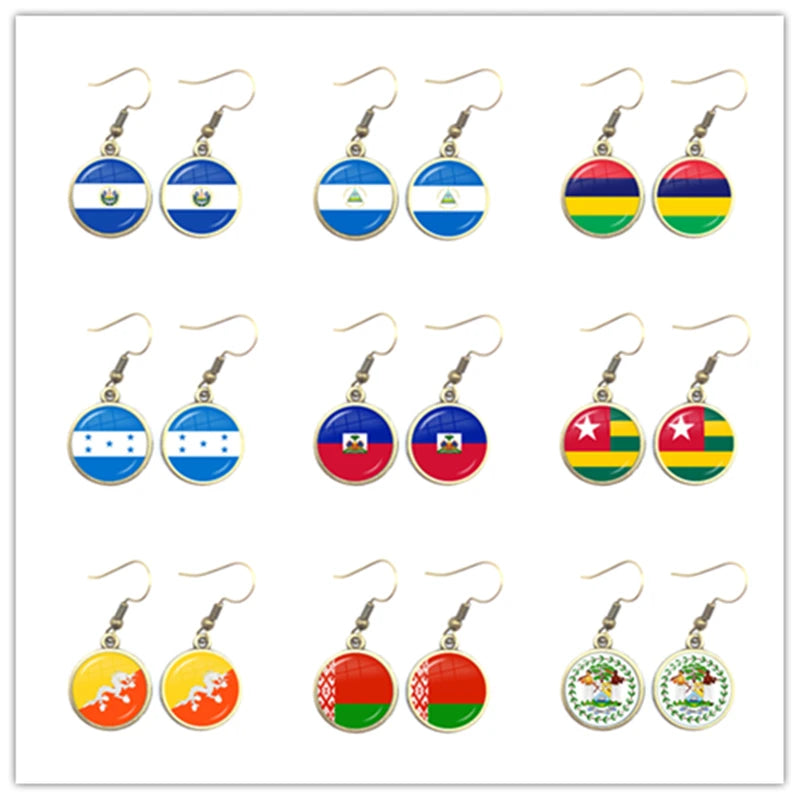 National Flag Drop Earrings Sardova,Nicaragua,Mauritius,Honduras,Haiti,Togo,Bhutan,Belarus,Belize Jewelry For Women Girls Gift