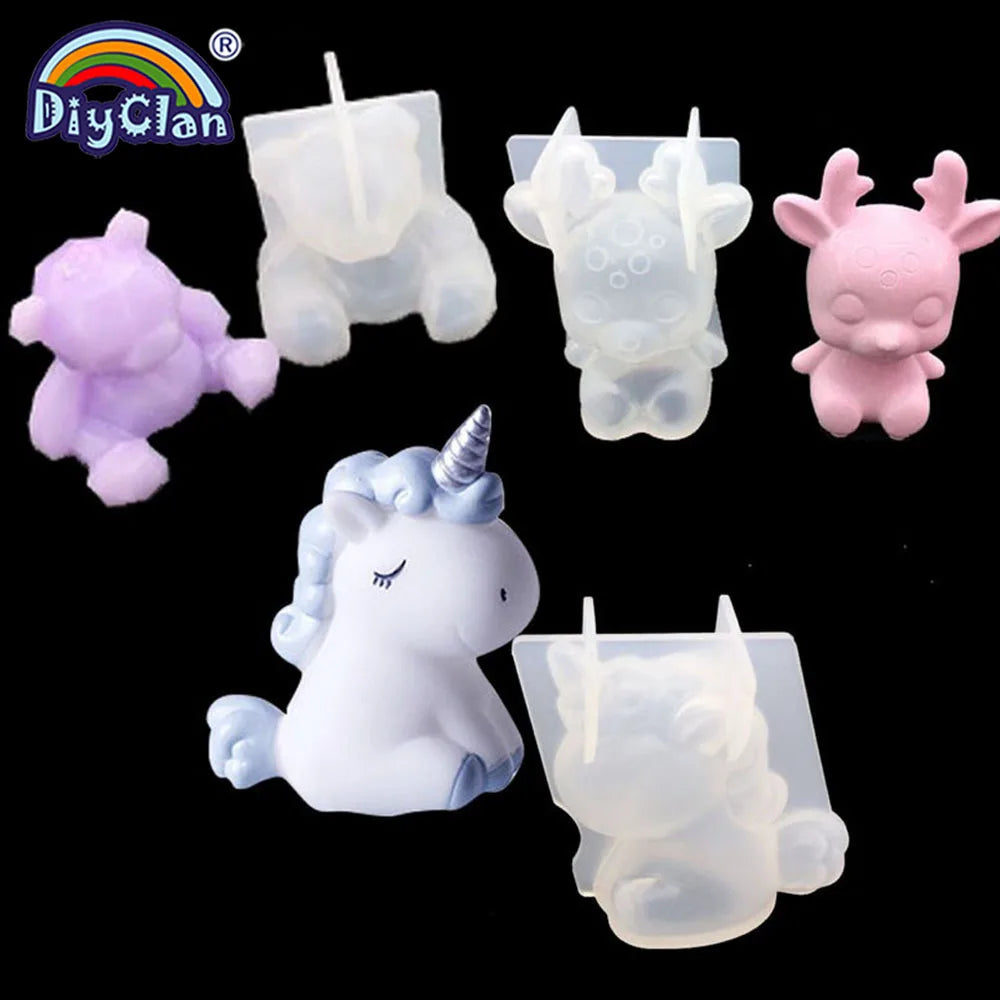 Transparent Unicorn Silicone Epoxy Resin Molds Geometry Bear Rabbit Mould Animal Aromatherapy Candle Making Form Decoration Tool