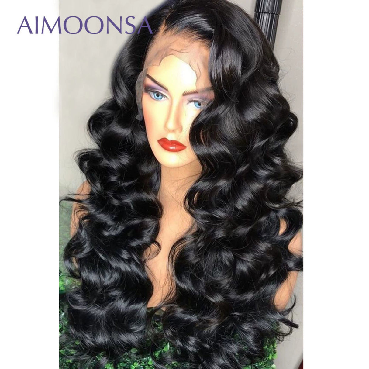 Women's Front Lace Curly Wig Big Wave Black Long Hair