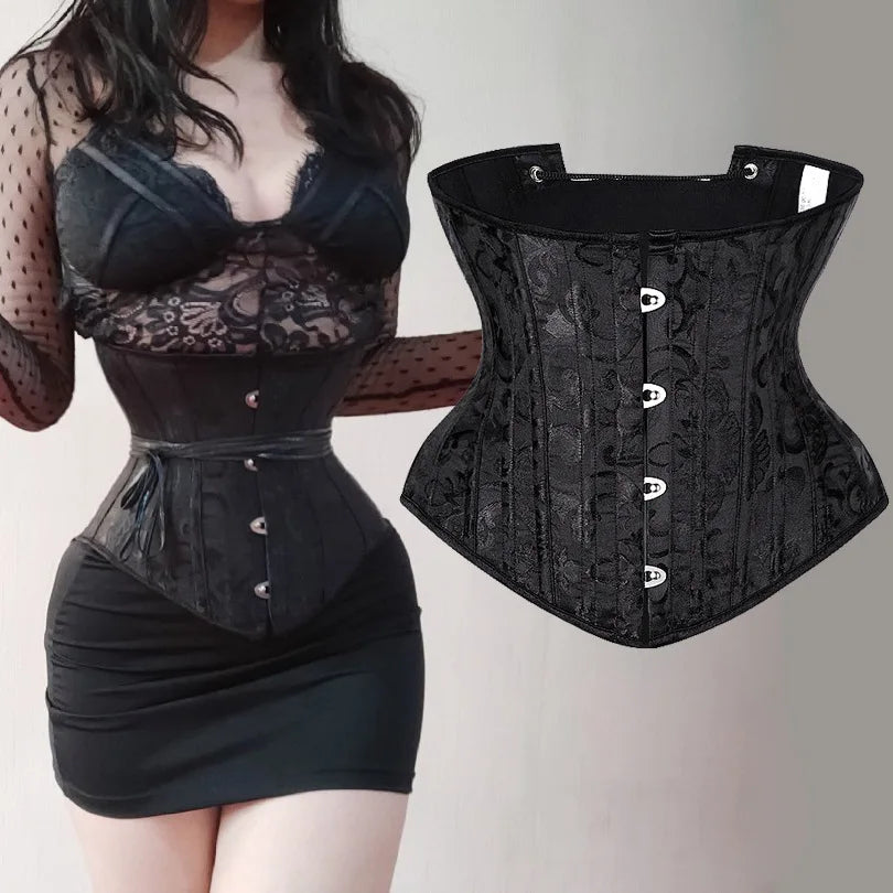 Women Hourglass Waist Cincher 4 Metal Buttons Corset 24 Steel Bones Trimmer Belt Tight Compression Belly Control Body Shaper