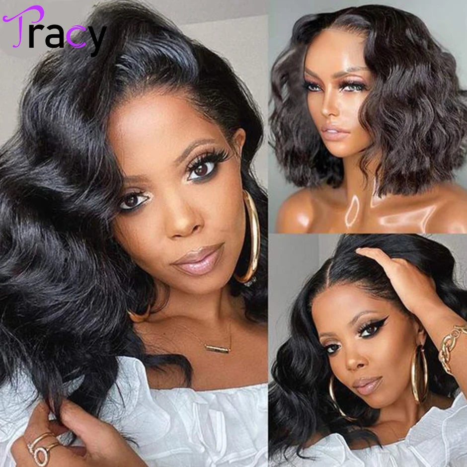 Wear And Go 4x4 Closure Wigs Human Hair 10 Inch Body Wave Bob Pre Plucked Lace Front Wigs Human Hair Pre Cut Lace Glueless Wig