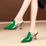 Mules Fashion Rhinestone Genuine Leather Pumps Shoes Woman