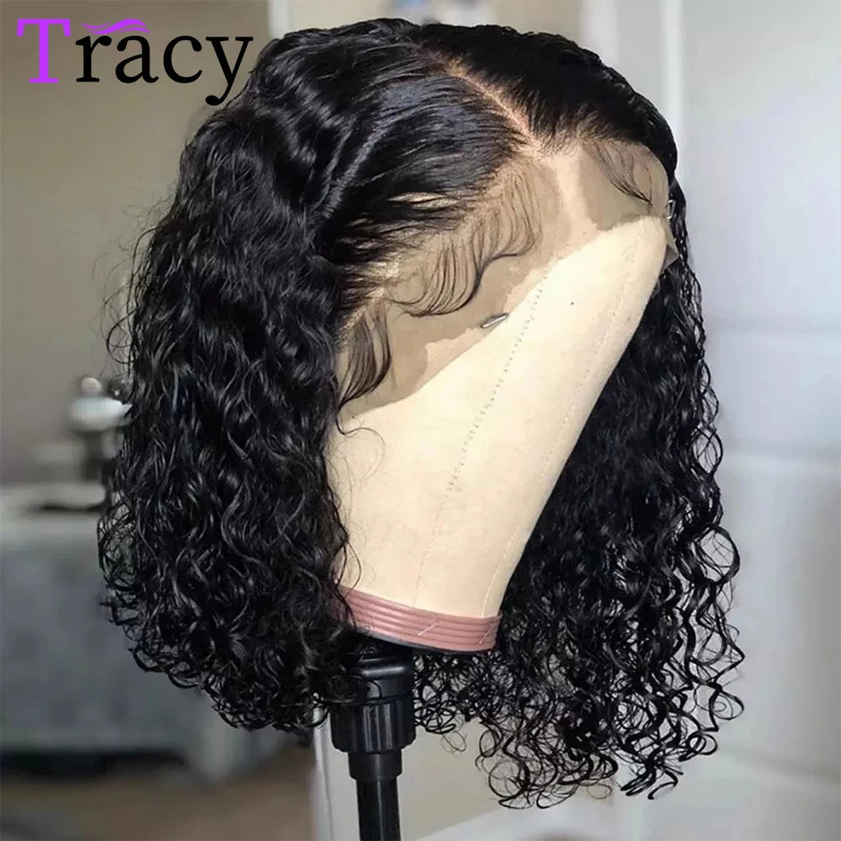 TRACY HAIR Water Wave Bob Wig 13x4 Lace Front Human Hair Wigs Short Bob Wig Pre-Plucked Human Hair wigs