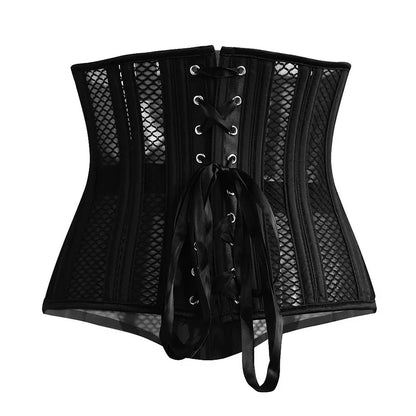 Women Corset Boned Waist Trainer Underbust Mesh breathness Steampunk Gothic Clothing Black Corsets Belt Waist Slimming Corselet