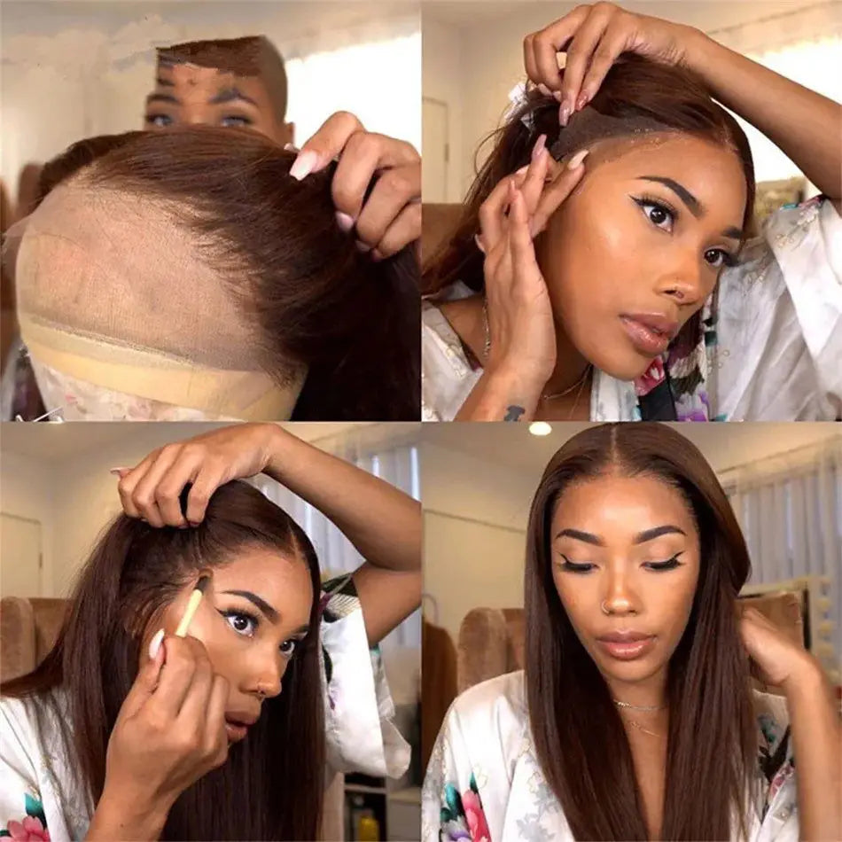 Tracy Hair Chocolate Brown Wear and Go Glueless Wig Human Hair Pre Cut Brown 4x4 HD Lace Front Wigs for Women Pre Plucked