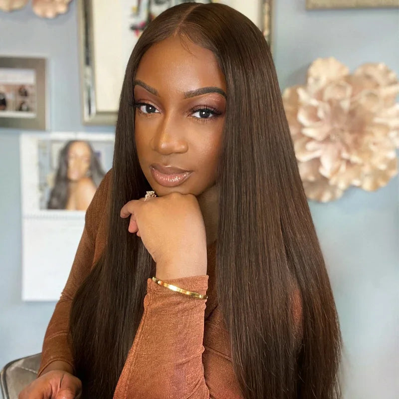 TRACY Chocolate Brown Lace Front Human Hair Wigs For Women 13x4 Lace Frontal Straight Wig #4 Brown Colored 4x4 Lace Closure Wig