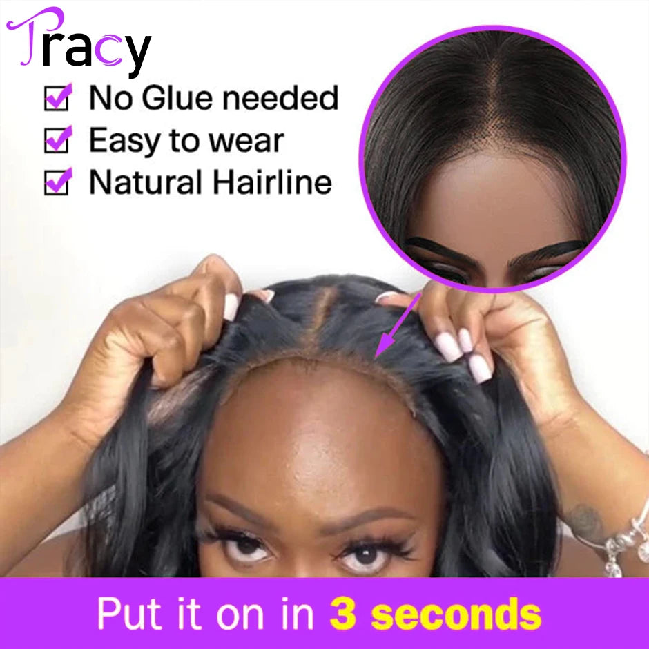 Wear and Go Lace Front Wig Human Hair 10 Inch Body Wave Bob Real Glueless Wigs Human Hair Pre Plucked for Women Pre Cut Lace Wig