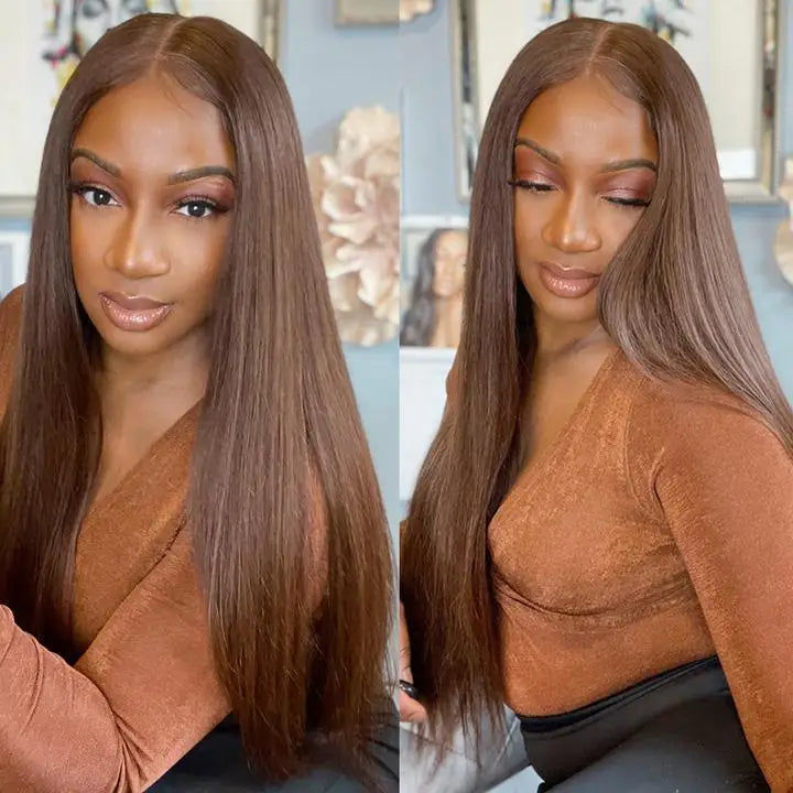 TRACY Chocolate Brown Lace Front Human Hair Wigs For Women 13x4 Lace Frontal Straight Wig #4 Brown Colored 4x4 Lace Closure Wig