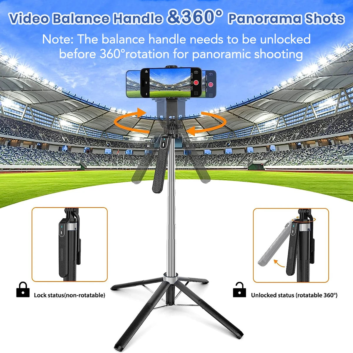 Xiaomi 180CM Selfie Stick Tripod  360 Rotation Portable Foldable Cell Phone Tripod Stand Stabilizer for Travel Video Photograph