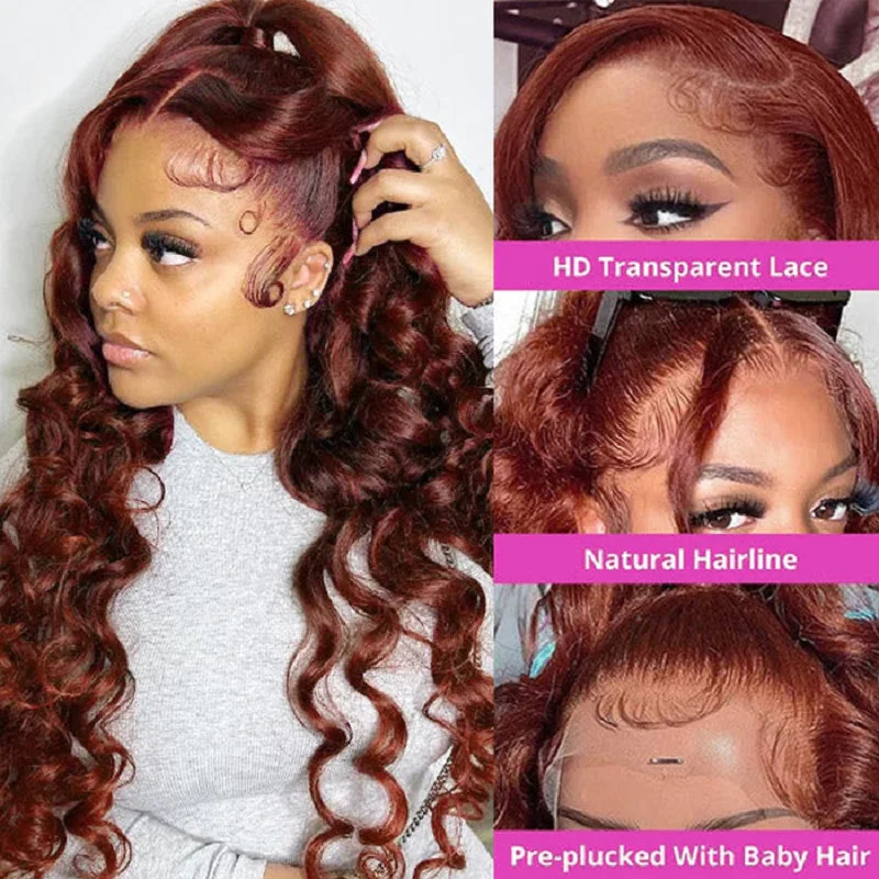 Tracy Hair Wear and Go Glueless Wigs Human Hair Reddish Brown Loose Deep Lace Front Wig Human Hair Red Brown Lace Front Wig