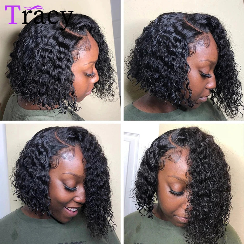 TRACY HAIR Water Wave Bob Wig 13x4 Lace Front Human Hair Wigs Short Bob Wig Pre-Plucked Human Hair wigs