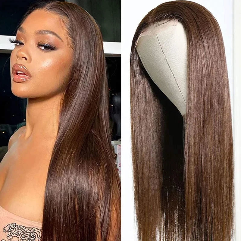 TRACY Chocolate Brown Lace Front Human Hair Wigs For Women 13x4 Lace Frontal Straight Wig #4 Brown Colored 4x4 Lace Closure Wig