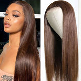TRACY Chocolate Brown Lace Front Human Hair Wigs For Women 13x4 Lace Frontal Straight Wig #4 Brown Colored 4x4 Lace Closure Wig