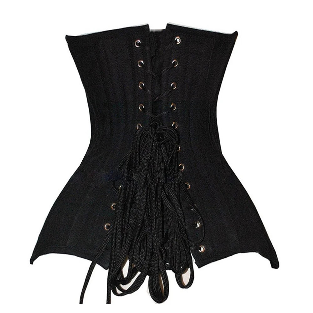 Women Cotton Double Steel Boned Waist Cincher With Crotch Wrap Court Corset Trimmer Belt Adjustable Tummy Tuck Girdle  Belly Con
