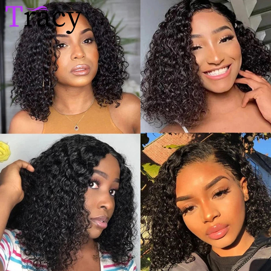 TRACY HAIR Water Wave Bob Wig 13x4 Lace Front Human Hair Wigs Short Bob Wig Pre-Plucked Human Hair wigs