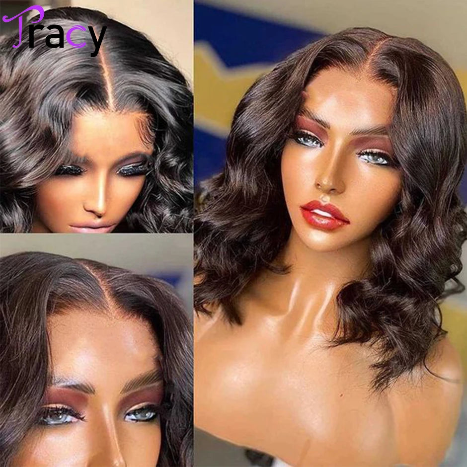 Wear And Go 4x4 Closure Wigs Human Hair 10 Inch Body Wave Bob Pre Plucked Lace Front Wigs Human Hair Pre Cut Lace Glueless Wig