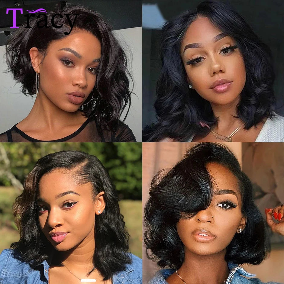 Tracy Hair Wear and Go Glueless Wigs Human Hair Pre Plucked Bob Wig, Pre Cut Body Wave Lace Front Wigs For Beginners No Glue