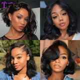 Tracy Hair Wear and Go Glueless Wigs Human Hair Pre Plucked Bob Wig, Pre Cut Body Wave Lace Front Wigs For Beginners No Glue