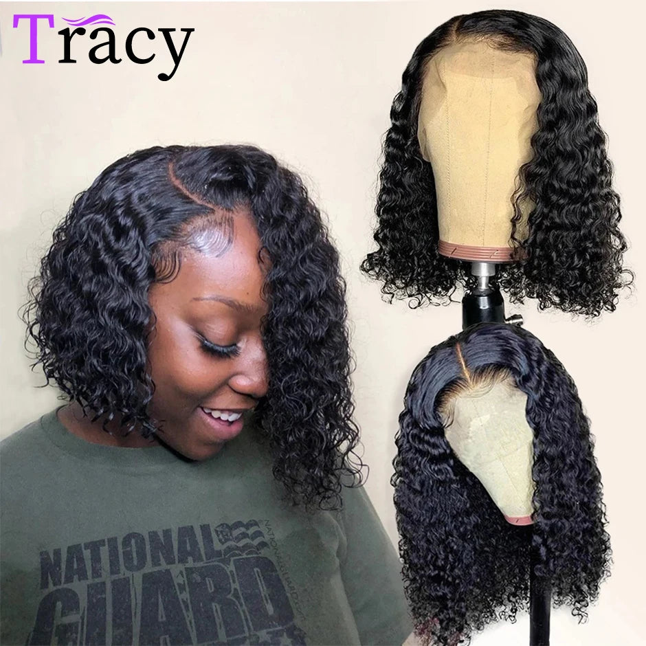 TRACY HAIR Water Wave Bob Wig 13x4 Lace Front Human Hair Wigs Short Bob Wig Pre-Plucked Human Hair wigs