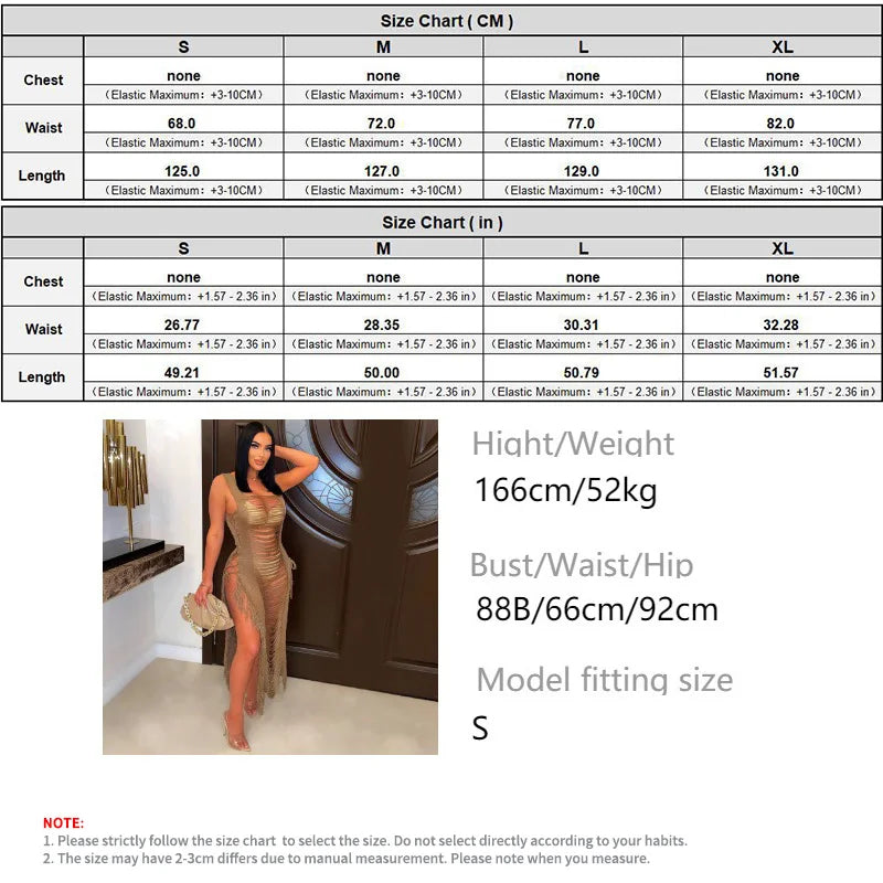 Women Knitted Tassel Beach Cover Up Backless Crochet Long Beach Dress Swimwear Summer Bandage Side Split Hollow Out Sundress