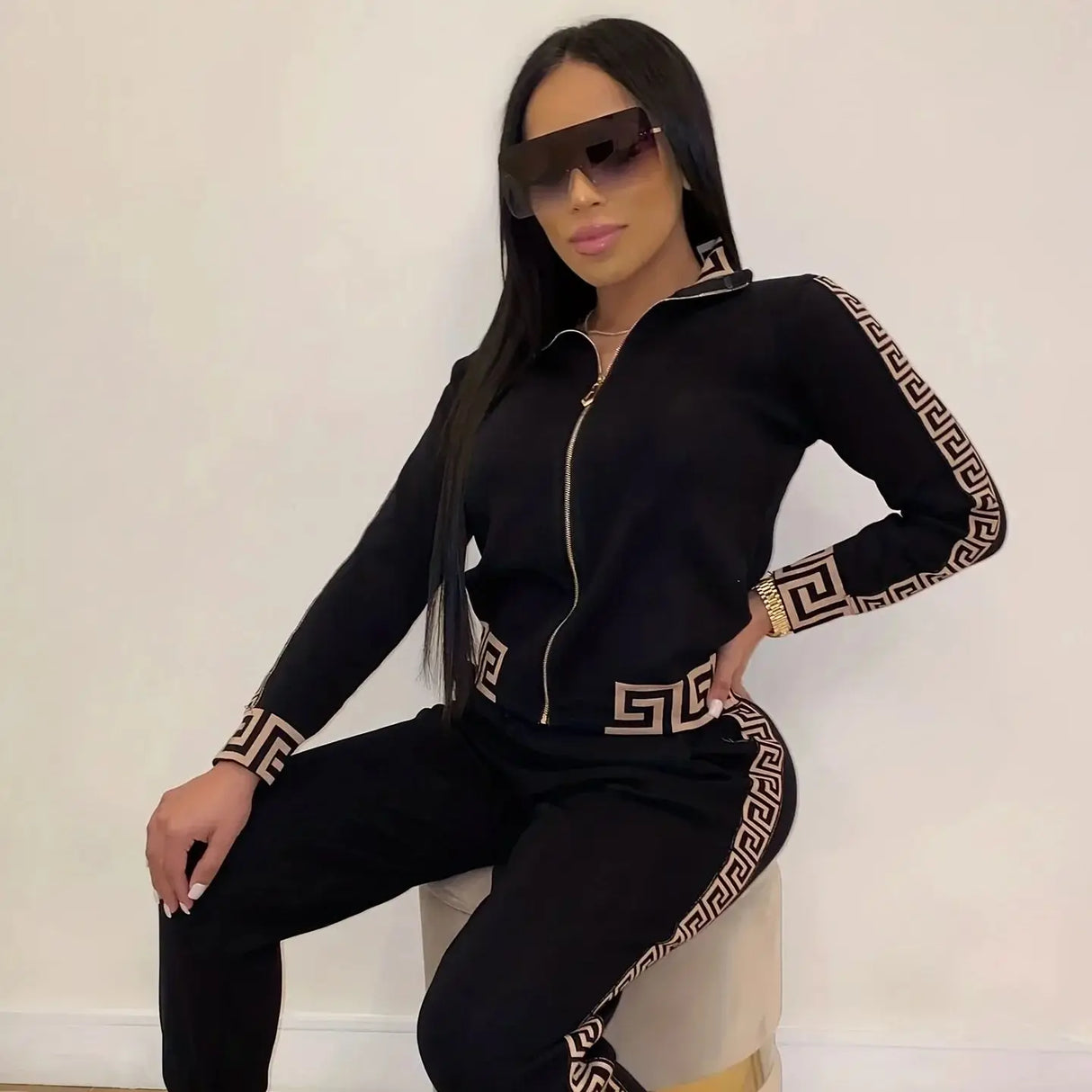 New Style Leisure Printing Stitching Two-piece Suit