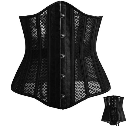 Women Corset Boned Waist Trainer Underbust Mesh breathness Steampunk Gothic Clothing Black Corsets Belt Waist Slimming Corselet