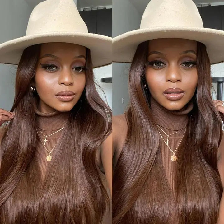 TRACY Chocolate Brown Lace Front Human Hair Wigs For Women 13x4 Lace Frontal Straight Wig #4 Brown Colored 4x4 Lace Closure Wig