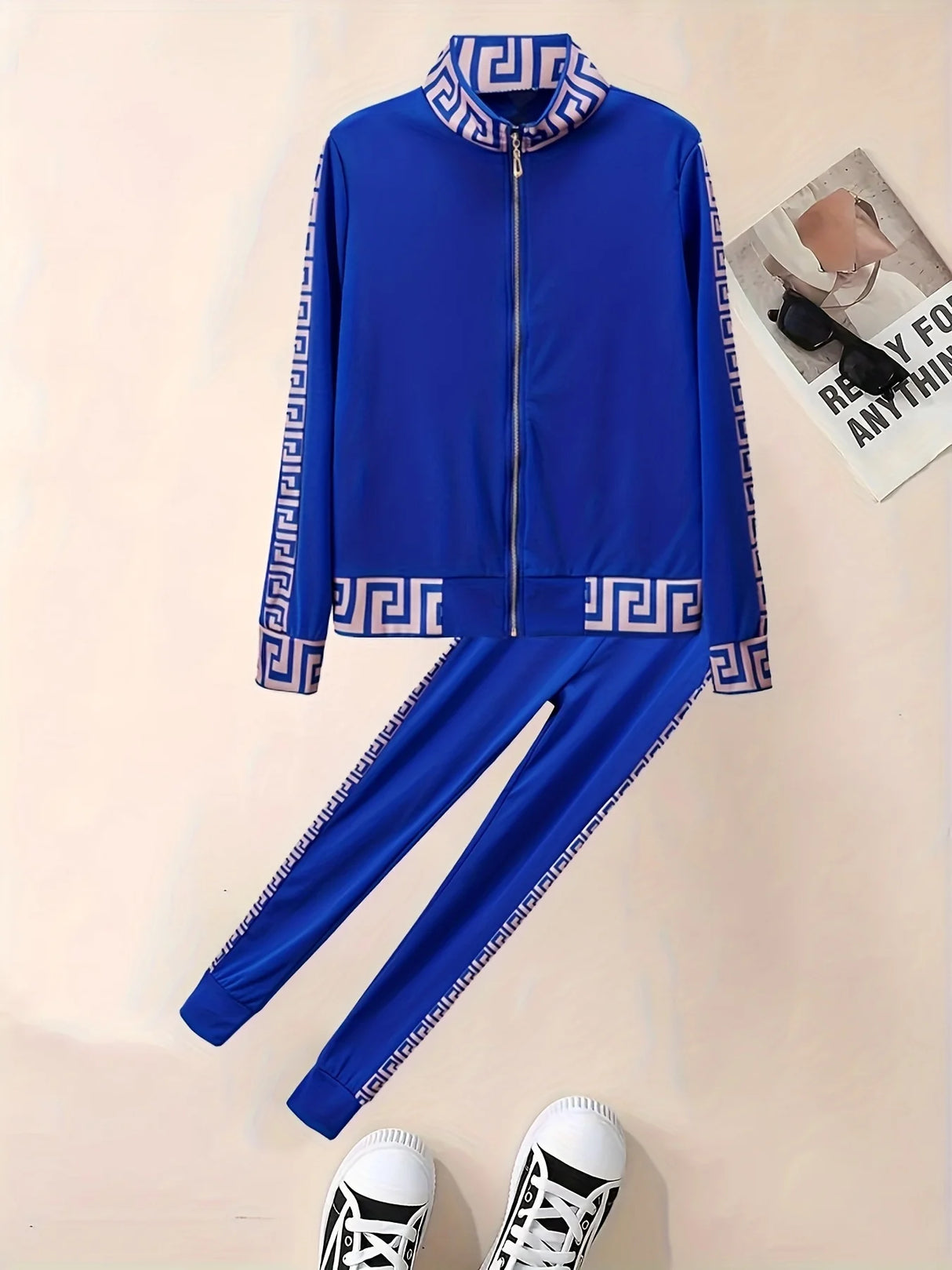 New Style Leisure Printing Stitching Two-piece Suit
