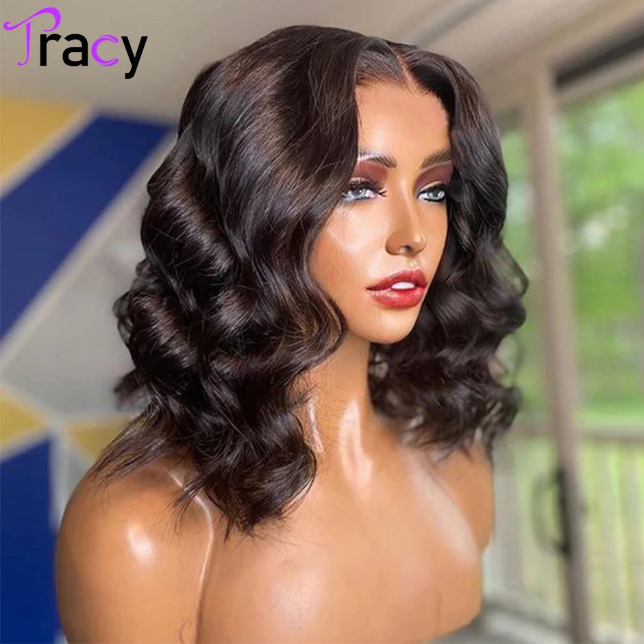 Wear and Go Lace Front Wig Human Hair 10 Inch Body Wave Bob Real Glueless Wigs Human Hair Pre Plucked for Women Pre Cut Lace Wig