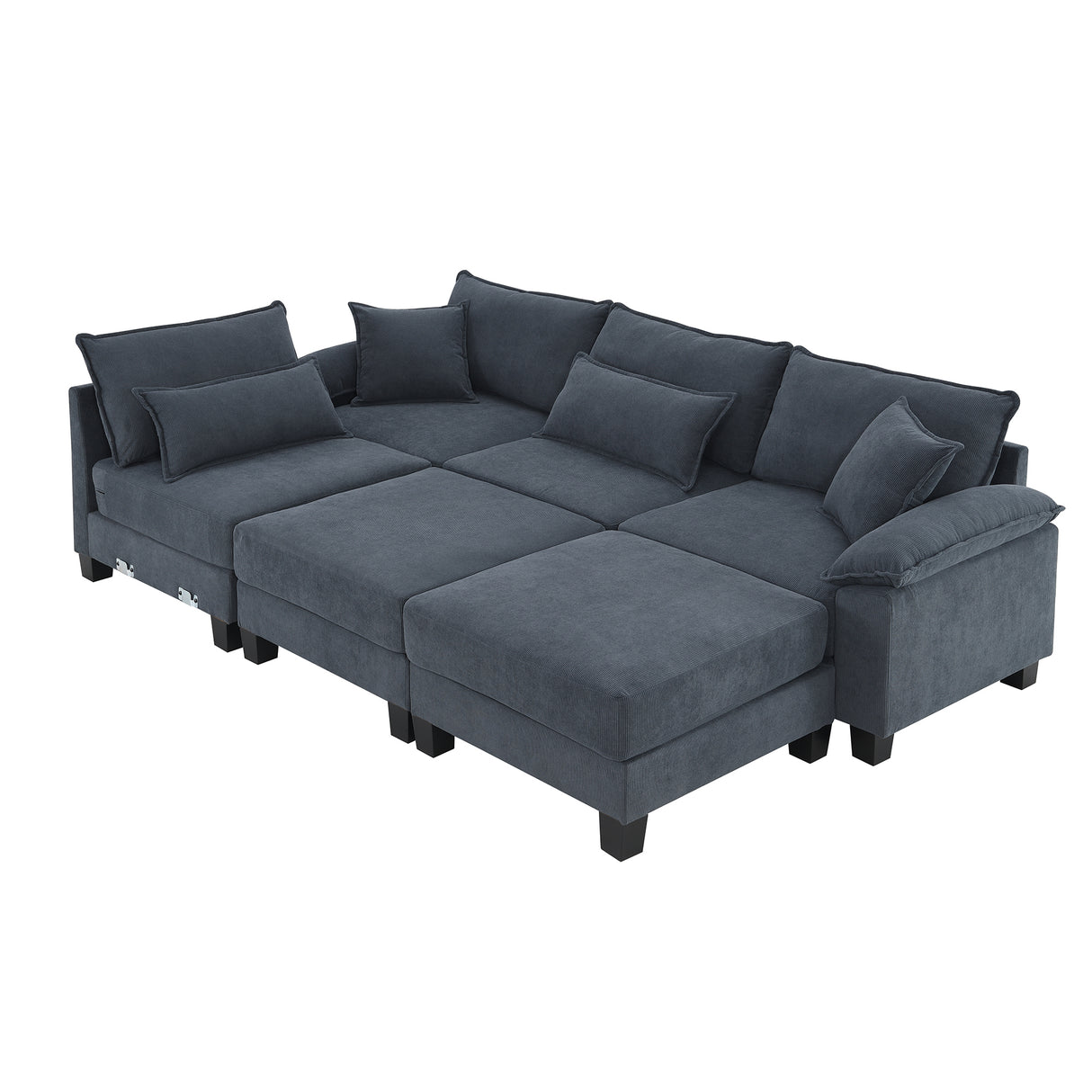 [New]Wide Seat Corduroy Modular Sectional Sofa Bed, Sleeper Couch Set with Armrest Pillow,6 Seat Free Combination Sofa with Ottomans, Oversized Indoor Furniture for Living Room, 2 Colors